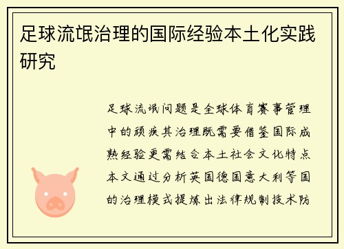 足球流氓治理的国际经验本土化实践研究