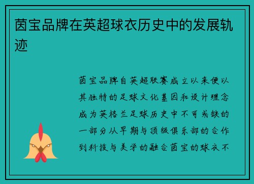 茵宝品牌在英超球衣历史中的发展轨迹